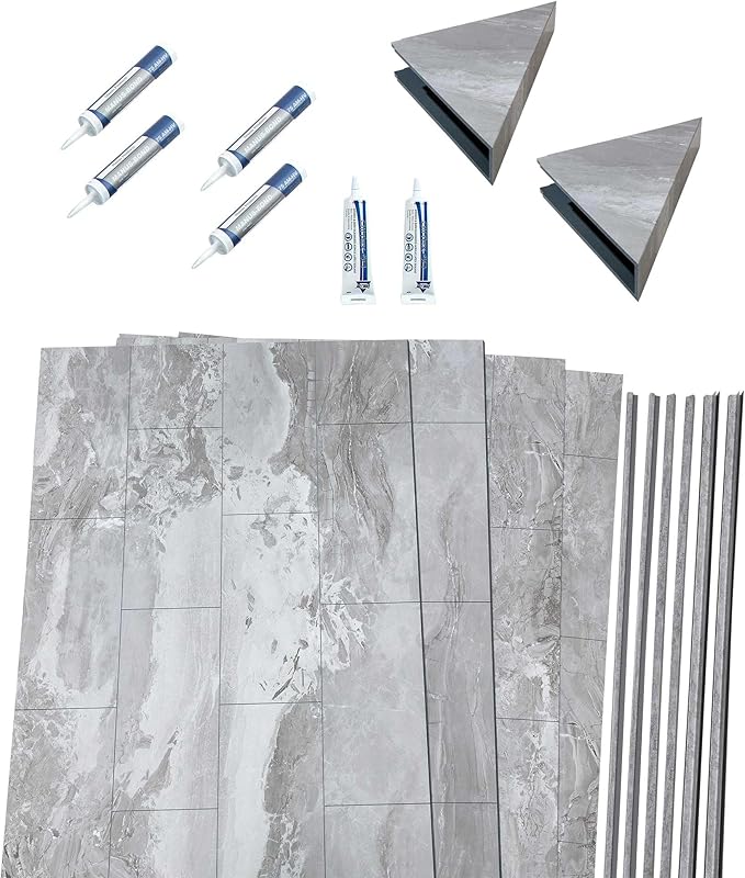 Palisade 78in x 60in x 32in Waterproof Vinyl Shower Surround Kit with Accessories in Urban Slope