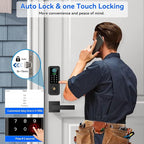 Yosimika Keyless Entry Door Lock with Handle Set,Smart Front Door Lock with Keypad Set,Keyless Entry Digital Deadbolt,Smart Deadbolt with Auto Lock,App Control, Matte Black