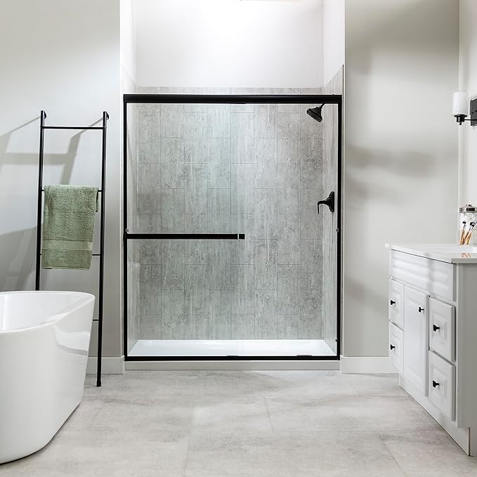 Palisade 78in x 60in x 32in Waterproof Vinyl Shower Surround Kit with Accessories in Urban Coast