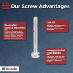 Kozelo 100pcs Socket Head Cap Screws - [M1.4-0.3 x 12mm] 304 Stainless Steel Allen Socket Drive for Electrical Motor 3D Printing Fan Engine Replacement Use, Silver