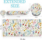 LIMKRIAN Floral Mouse Pad Set Large Desk Mat for Desktop, Ergonomic Mouse Pad with Gel Wrist Rest for Gaming, Computer Keyboard Mat Wrist Support Cup Coaster Set, Women Office Desk Accessories Decor