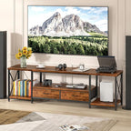 GYIIYUO TV Stand with Fabric Drawers - Entertainment Center and Industrial Console Table with Open Storage Shelves for Living Room, Bedroom - 71.5" Rustic Brown