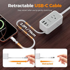 TESSAN Small Flat Plug Power Strip with 1 PD20W Retractable USB C Cable, 5 ft Ultra Thin Extension Cord with 3 AC Outlets 3 USB Ports, 5 ft Slim Plug for Cruise Ship Travel, Dorm, Home Office