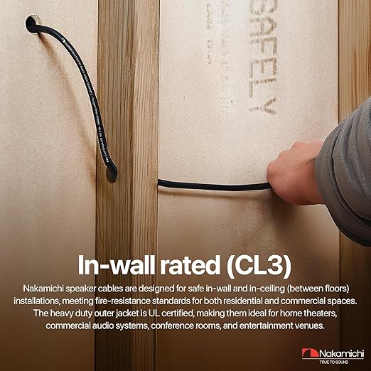 Nakamichi 14/2 (100-Foot) in-Wall & Direct Burial (UL CL2 CL3 Rated) Oxygen-Free Copper (OFC) 2-Conductor Speaker Cable Wire, Outdoor In-Ground, in-Ceiling, Riser, Black (14AWG / 100ft / 30.48m)