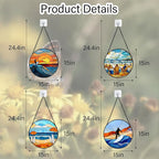 AMDERVEN Stained Glass Window Hanging 4 Pcs Set Blue Ocean Surfing Beach Large 15" - Suncatcher Door Garden Sun Catcher Decor Birthday Mother's Day for Firefighte Men Woman Nana Mom