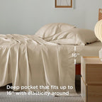 Bedsure Cooling Sheets Twin, Rayon Derived from Bamboo, Cooling Sheets, Breathable & Soft, Deep Pocket Up to 16 Inches, Hotel Luxury Silky Bedding for Hot Sleepers, Beige