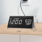 Digital Alarm Clock, with Wooden Electronic LED Time Display, 3 Alarm Settings, Humidity & Temperature Detect, Wood Made Electric Clocks for Bedroom, Bedside (Black)