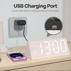 Digital Alarm Clock, with Wooden Electronic LED Time Display, 3 Alarm Settings, Humidity & Temperature Detect, Wood Made Electric Clocks for Bedroom, Bedside, Desk (White-Big Bold)
