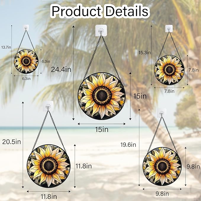CRISGIF Stained Glass Window Hanging - Sunflower Suncatcher for Door Garden Patio Retro Flower Sun Catchers Decor Christmas Mother's Day Birthday Gifts for Women Mom Nana Friend Wife 15 in