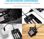 Tenergy TN474U 4-Bay NiMH/NiCD Battery Charger with LCD Display and USB Input, Portable Charger for AA/AAA NiMH and NiCD Batteries