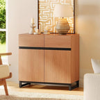 WAMPAT Modern TV Stand for TVs up to 40 inch, Entertainment Center TV Console with Adjustable Shelve and Metal Base for Living Room,Bedroom, Mocha