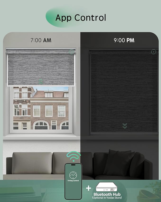Yoolax Motorized Blinds App Control, Light Filtering Motorized Shades for Windows, Cordless Automatic Roller Shades for Bedroom Living Room Office(Light Filtering Jacquard Gray, 31" W x 72" H)