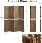 Leesinwing 4 Panel Wooden Room Dividers, 5.6FT High Plug-in Folding Screen Made of Natural Wood, Pegboard Display for Bedroom and Shopping Malls and Jewelry Stores, Dark Brown