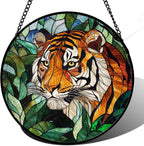 AMDERVEN Stained Glass Window Hanging, Fierce Tiger Sun Catcher for Door Home Decor Wild Animals Suncatcher Christmas Mother's Day Birthday Gifts for Women Men Mom and Nana 9.8 in