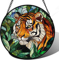 AMDERVEN Stained Glass Window Hanging, Fierce Tiger Sun Catcher for Door Home Decor Wild Animals Suncatcher Christmas Mother's Day Birthday Gifts for Women Men Mom and Nana 15 in