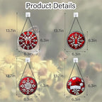 DASTOLL Stained Glass Window Hanging 4 Pcs Set Red Christmas Decorations Theme 6.3" - Suncatcher Door Garden Sun Catcher Decor Birthday for Mom Woman Nana Men Friend Wife