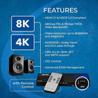 OREI 8K eARC HDMI 2.1 Switch 4x1, Switcher with Audio Extractor UltraHD Supports Upto 4K @ 120Hz PS5, Xbox, Gaming, Remote Contorl IR EDID HDCP 2.3 - Optical Out, L/R Headphones (BK-401ARC)