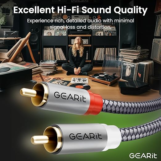 GEARit RCA Cable (10FT) 2RCA Male to 2RCA Male Stereo Audio Cables Shielded Braided RCA Stereo Cable for Home Theater, HDTV, Amplifiers, Hi-Fi Systems, Car Audio, Speakers, 10 Feet