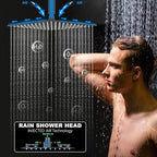 KATAIS Temperature Display Oil Rubbed Bronze Shower System, Push Button Shower Faucet with Handheld Spray, Ceiling Mount 12 Inch and 8 Inch Wall Mount Shower Head, 6 PCS Body Jet