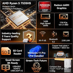 GEEKOM [2026 Corporate Bulk Choice Mini PC A7 with AMD Ryzen 5 7535HS 16GB DDR5 & 1TB SSD(Expandable) Windows 11 Desktop Mini Computers for Office,8 Premium Quality Supports|USB4|8K|SD