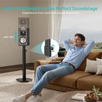 Pegzone Height-Adjustable Speaker Stand Pair from 28.6" to 46.1",22lbs Capacity,Bookshelf Speaker Stands for Surround Sound, Two Feet Avaliable, Easy Installation, Black