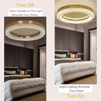 23.6" Gold LED 3 Color Remote Dimmable Modern Crystal Chandelier Round LED Crystal Ceiling Light Fixture Flush Mount Chandelier Ceiling Light with Crystals for Hallway Bedroom Kitchen Foyer (Gold)