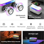 AUVODA S300 Portable Bluetooth Speaker with 15W Fast Wireless Charging, 13-Color Dimmable Night Light, White Noise, Alarm, FM Radio, 16W Stereo, BT5.3, TWS, for Home, Office, Bedroom (White)