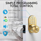 MiLocks TKK-02P Digital Door Knob Handle Lock with Electronic Keypad - Keyless Entry Smart Door Lock with Adjustable Latch Locks, Audible Tones for Interior Front Doors & More, Polished Brass