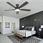 revoici Ceiling Fans with Lights, 52 Inch Black and Brown Wood Ceiling Fan, 6 Speed and Reversible DC Motor, Modern 5 Blade Low Profile Flush Mount Ceiling Fan for Living Room, Outdoor Patio
