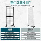 2 Gridwall Panels | 5 FT Tall x 2 FT Wide Portable Display Stand for Vendor Events with Caster Wheels | Heavy Duty Grid Wall with 16 Hooks Included | Gridwall Panel Display Stand for Easy Assembly