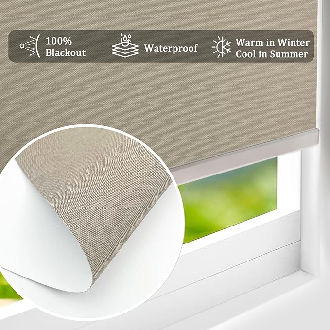COOLWINDS Motorized Blinds with Remote Cordless Automatic Motorized Shades Custom Blinds for Windows Smart Curtains Compatible with Alexa Google Home(Blackout Sweet Latte,W32 x H72in)