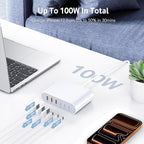 100W USB C Fast Charger Block Compact GaN 6 Port PD USB C and QC USB A Wall Charger Type C Charging Station Hub Adapter Plug Cube Brick for iPhone 17 16 15 14 Pro Max iPad Pro Air Samsung Pixel LG