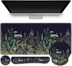 ToLuLu Desk Mat, XXL Large Mouse Pad Wrist Support Set，4 in1 Gaming Mousepad Desk Pad+ Ergonomic Mouse Pad with Wrist Rest + Keyboard Wrist Rest+Coaster for Home Office Computer Table, Weeds Plants