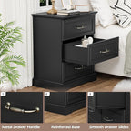 Nightstand Set of 2,24" Wide End Table with 3 Large Drawers & Metal Handles,Rustic Farmhouse Wood Small Dresser,Bedside Table,Modern Chest of Drawers for Bedroom,Living Room,Black