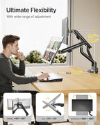 monTEK Dual Monitor Stand Mount with USB Up to 35" Screens, Each Arm Holds Max 24.3 lbs, Full Motion Adjustable Monitor Arm Desk Mount with C-Clamp/Grommet,VESA 75/100mm, MA1010UCBK-D