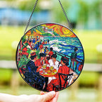 Stained Glass Window Hanging, Stunning 8''/20CM Suncatchers for Windows with Fade Resistant Hand-Painted Decorative Hanging Ornaments Captures Sunlight to Create a Vibrant Atmosphere (Beach Cafe)