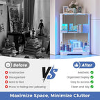Dystler Corner Display Cabinet Set of 2 with Glass Doors, Small Display Case with 3-Color LED Lights and Charging Station, 2-Tier Curio Cabinet with Storage and Shelf, White