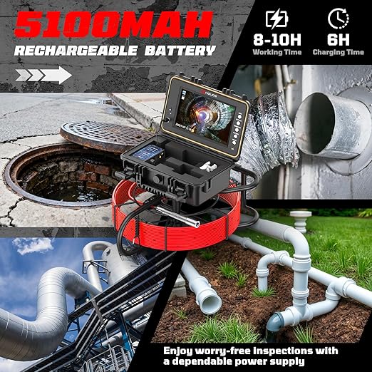 HBUDS Sewer Camera 100ft, Self Leveling Drain Camera with Meter Counter, 7mm Thick Cable, 9" HD Screen 1080P Plumbing Cameras Snake with Light, 5100mAh Battery Duct Pipe Video Inspection Cam DVR 32GB