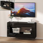 Vavkorkula High Gloss TV Stand for 55 Inch with 2 Large Drawers & Hidden Storage Cabinets, Modern Entertainment Center Television Stands for Living Room Bedroom, Black