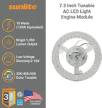 Sunlite 88479 7.3-Inch AC LED Light Engine Module, 15 Watts (100W=), 1350 Lumens, Color Selectable 30K/40K/50K, Dimmable, 50,000 Hours Life Span, 120v, ETL Listed