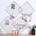 Feadily 6 Pack Metal Grid Panel, 13.8" x 13.8" Black Wire Grid Wall Organizer for Photos, Notes & Decor, Include 2 Hook Racks