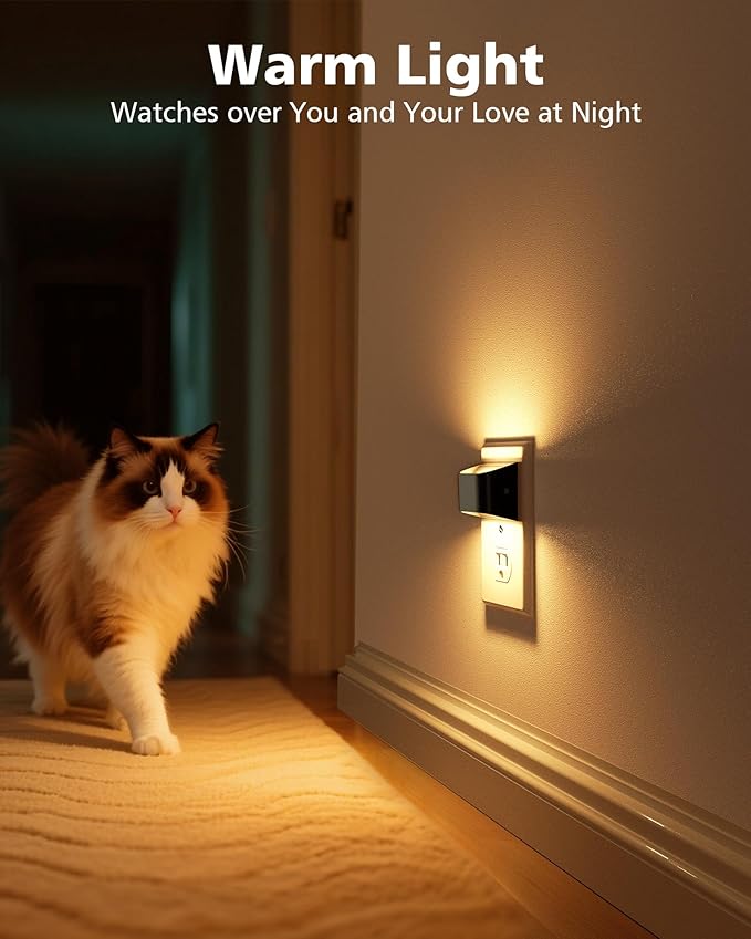 VOLISUN Night Lights Plug into Wall, 2 Pack Up and Down LED Night Light with Dusk to Dawn Light Sensor, 3000K Warm White Nightlight for Hallway, Bedroom, Bathroom, Kitchen Black