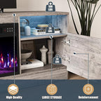 VITESSE TV Stand with 36" inch Electric Fireplace Up to 80" TVs, LED Light Entertainment Center, 70" Modern Wood High Gloss Fireplace with Highlight Storage Cabinet for Living Room (Grey)