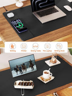 TopMade Mouse Pad with 15W Wireless Charging, XXL Large Leather Desk Mat, Waterproof Gaming Mousepad Home Office Desk Pad Protector, Computer Keyboard Pad, Mouse Mat for MacBook, PC, Laptop, Black