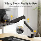 monTEK Single Monitor Arm for Max 45 Inch Ultrawide Screens Adjustable Monitor Desk Mount Holds 35 Lbs Cable Management with Clamp/Grommet Desk Mount, VESA 75/100mm, MA1007BK