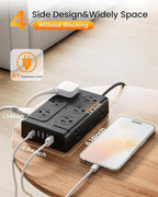 Zoxwzop Surge Protector Power Strip – 10FT Extension Cord with 12-Outlet 4 USB-A & 2 USB-C Ports, 1850W/15A, Flat Plug, Wall Mountable – ETL Listed for Home, Dorm Room