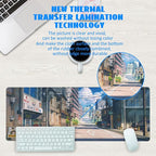 Desk Mat, Anime Summer Street Scenery Extended Gaming Mouse Pad Large, 31.5"x11.8" Big Mouse Pad with Non-Slip Base and Stitched Edge, Long Computer Keyboard Mouse Mat for Home Office Work