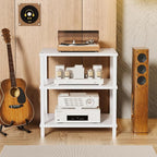 LELELINKY 3-Tier AV Media Player Stand Set of 2, White Stereo Cabinet, Wooden TV Stand,Game Console Shelf, Multifunctional Entertainment Center, Suitable for Home, Conference Room, Game Studio