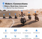 EJEAS V6 Pro Motorcycle Bluetooth Headset, Upgraded 2 Riders Intercom Helmet Communication System with Auto-Answering Call and Noise Reduction for Motorcycling Skiing and Climbing (2 Pack)
