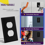 ENERLITES Duplex Receptacle Outlet Wall Plate, Size 1-Gang 4.50" x 2.76", Unbreakable Polycarbonate Thermoplastic, 8821-BK, Black